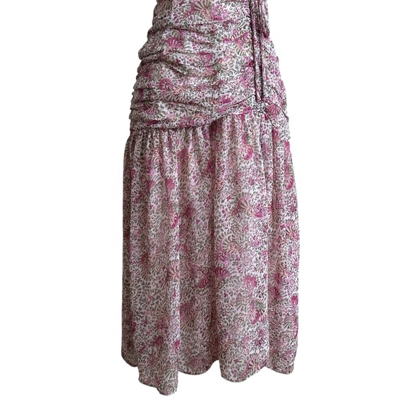 ANN TAYLOR Floral Chiffon Ruched Flare MIDI Dress Surplice Neck Cottagecore 8P‎ - Picture 4 of 16